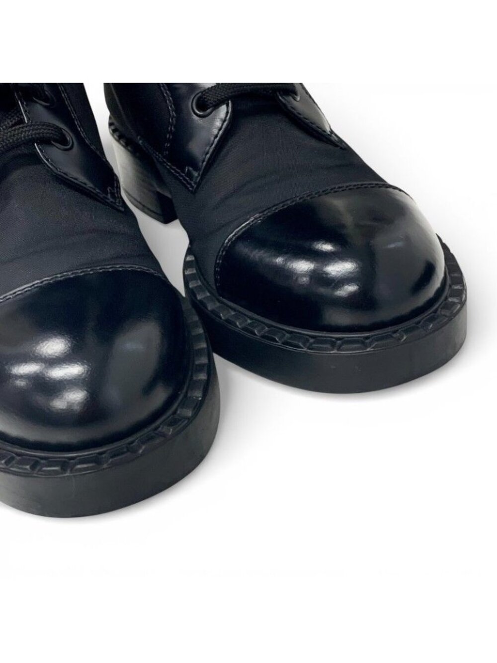 Prada Boots Long Shoes Nylon Brushed Leather Black Re-Nylon Triangle Logo - Picture 10 of 10